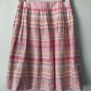 Brooks Brothers Linen Pleated Skirt 100% Linen Pastel Pink Stripes